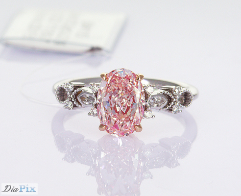 2.2ct Certyfikowany przez IGI Laboratory Grown Pink Oval Syntetyczny Diament Klasyczny Style 18 Karat Biały Złoty Pierścień