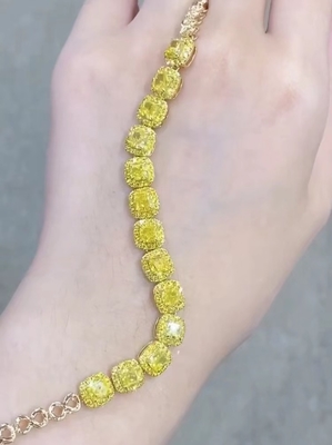 6.213ct Żółty Diament Tenisowa bransoletka Poduszka Kształt Diamenty uprawiane