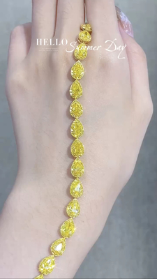 Pier Szlifowany Żółty Diament Tenisowa bransoletka VS Clarity T13.68ct 18k Biały Złoty Pierścień