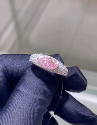Marquise Lab wyhodowane diamenty biżuteria Pink CVD Diament Pierścień 18k Biały złoto przeszedł test
